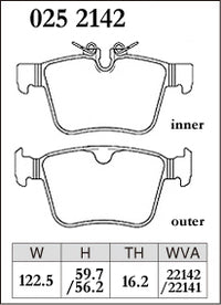 DIXCEL Rear Brake Pads - Jaguar F-Pace / XE / XF / Range Rover Evoque / Volvo XC60 Pad Shape