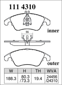 DIXCEL Front Brake Pads - Mercedes-Benz C-Class (W204) / E-Class (W212) / CLS (C218) / SLK (R172) Pad Shape