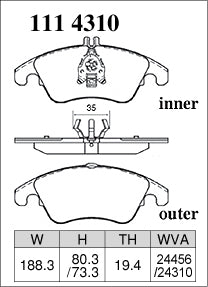DIXCEL Front Brake Pads - Mercedes-Benz C-Class (W204) / E-Class (W212) / CLS (C218) / SLK (R172) Pad Shape