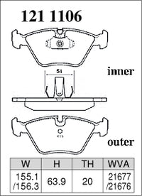 DIXCEL Front Brake Pads - BMW M3 / M3 CSL / 330i (E46) / Z4 M (E85/E86) / X3 (E83) / 5 Series (E39) / Alpina B3 Pad Shape