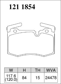 DIXCEL brake pad shape diagram – part number 1211854 – MINI John Cooper Works (R56) – JCW Brembo Brake
