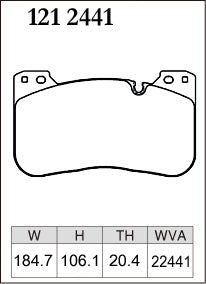 DIXCEL brake pad shape diagram – part number 1212441 – BMW M5 (F90/G90) / M8 (F92/F93) / X5 M (F95) / X6 M (F96)
