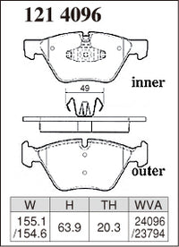 DIXCEL Front Brake Pads - BMW 1 Series (E81/E82/E87/E88) / 3 Series (E90/E91/E92/E93) / 5 Series (E60/E61) / Z4 (E89) Pad Shape