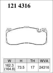 DIXCEL brake pad shape diagram – part number 1214316 – MINI R56 JCW GP / BMW 1 Series (E82/E87/E88) / 3 Series (E90)