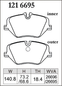 Dixcel Front Brake Pads - BMW X1 (U11) / X2 (U10) / X3 (G45) / 2 Series Gran Coupe (F74) / 5 Series (G60) / MINI Cooper (J01) / Aceman (J05) / Countryman (U25) Pad Shape