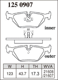 DIXCEL Rear Brake Pads - BMW 3 Series (E36/E46) / Z4 / MG ZT / Rover 75 Pad Shape