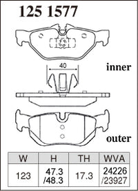 DIXCEL Rear Brake Pads - BMW 1 Series (E82/E87/E88) / 1M (E82) / 3 Series (E90/E91/E92/E93) / X1 (E84) Pad Shape