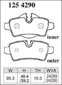 DIXCEL Rear Brake Pads - Mini Hatch (R56) / Clubman (R55) / Convertible (R57) / Coupe (R58) / Roadster (R59 Pad Shape
