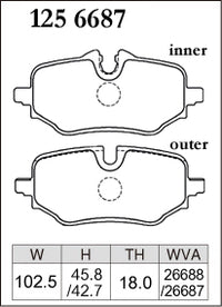 DIXCEL Rear Brake Pads - BMW 1 Series (F70) / X1 / iX1 (U11) / X2 / iX2 (U10) / 2 Series Active Tourer (U06) Pad Shape