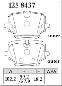 DIXCEL Rear Brake Pads - BMW M135 (F70) / X1 M35i (U11) / X2 M35i (U10) / MINI JCW Countryman (U25) Pad Shape