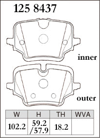 DIXCEL Rear Brake Pads - BMW M135 (F70) / X1 M35i (U11) / X2 M35i (U10) / MINI JCW Countryman (U25) Pad Shape