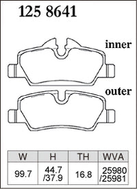 DIXCEL Rear Brake Pads - MINI Cooper / Cooper S / JCW (F55/F56/F57) Pad Shape