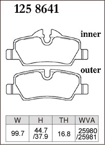 DIXCEL Rear Brake Pads - MINI Cooper / Cooper S / JCW (F55/F56/F57) Pad Shape
