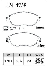 DIXCEL Front Brake Pads – VW Golf GTI (Mk7 / Mk8) / Golf R (Mk7) / T-Roc R (A1) / Audi S3 (8V)