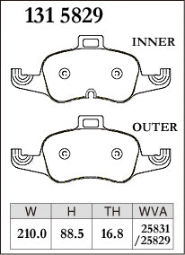 DIXCEL brake pad shape diagram – part number 1315829 – Audi TT / TTS (FV)