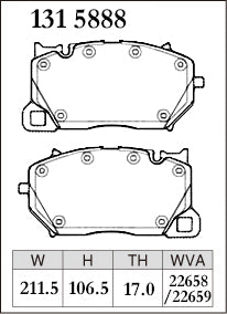DIXCEL brake pad shape diagram – part number 1315888 – Audi RS6 (C8) / RS7 (C8) / Porsche Cayenne / Cayenne Coupe (9YA/9YB)