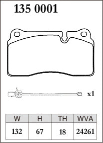 DIXCEL brake pad shape diagram – part number 1350001 – Audi R8 (42/4S) Non-CC Brake
