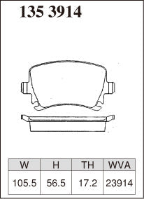 DIXCEL brake pad shape diagram – part number 1353914 – VW Golf R32 / GTI (Mk5) / Golf R / GTI (Mk6) / Scirocco R