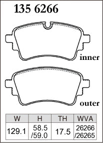 DIXCEL brake pad shape diagram – part number 1356266 – Audi SQ5 (FY) / SQ7 (4M) / VW Touareg (CR7/RC8)