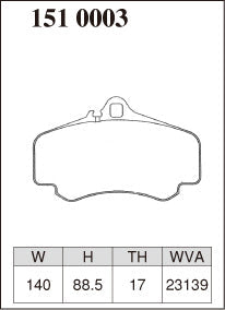 DIXCEL brake pad shape diagram – part number 1510003 – Porsche 911 (996) Carrera 4S / Turbo / GT3