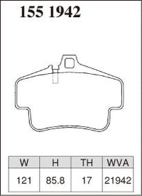 DIXCEL brake pad shape diagram – part number 1551942 – Porsche 911 (996) Carrera 4S / Turbo / GT2 / GT3
