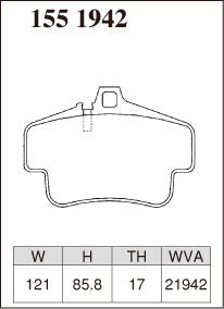 DIXCEL brake pad shape diagram – part number 1551942 – Porsche 911 (996) Carrera 4S / Turbo / GT2 / GT3