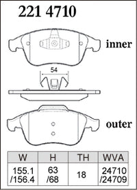 Dixcel Front Brake Pads - Renault Megane GT (III/IV) / Clio RS (IV) / Laguna III Pad Shape