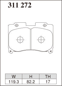 DIXCEL brake pad shape diagram – part number 311272 – Toyota Supra (JZA80) / Celica GT-Four (ST205)