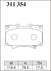 DIXCEL brake pad shape diagram – part number 311354 – Toyota Land Cruiser 70 / 100 Series (HZJ71, HDJ101, UZJ100)