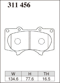 DIXCEL brake pad shape diagram – part number 311456 – Toyota Hilux / LandCruiser Prado / Fortuner / FJ Cruiser / Mitsubishi Pajero