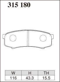 DIXCEL brake pad shape diagram – part number 315180 – Toyota Land Cruiser 70 80 / Prado 90 120 150 / Hilux / FJ Cruiser