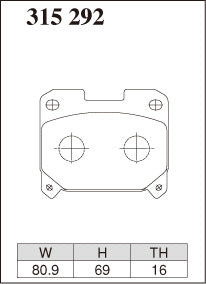 DIXCEL brake pad shape diagram – part number 315292 – Toyota Supra (JZA80) / Celica GT-Four (ST205)