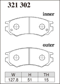 DIXCEL brake pad shape diagram – part number 321302 – Nissan Pulsar (N15) / Pulsar GTI-R (N14) / NX (B13)