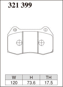 DIXCEL brake pad shape diagram – part number 321399 – Nissan Skyline GT-R (R32 / R33 / R34)