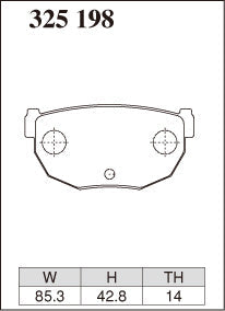 DIXCEL brake pad shape diagram – part number 325198 – Nissan 180SX (S13) / 200SX (S14 / S15)