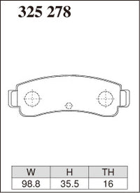 DIXCEL brake pad shape diagram – part number 325278 – Nissan Pulsar GTI-R / SSS (N14) / NX (B13)