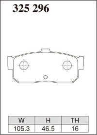 DIXCEL brake pad shape diagram – part number 325296 – Nissan Pulsar (N15) / Maxima (A32/A33) / Cefiro (A32) / Bluebird (U13)