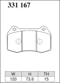DIXCEL brake pad shape diagram – part number 331167 – Nissan 350Z (Z33) / Honda Integra Type R (DC5)