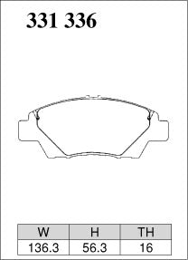 DIXCEL brake pad shape diagram – part number 331336 – Honda Jazz (GE/GK) / CR-Z (ZF)