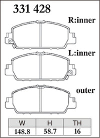 DIXCEL Front Brake Pads - Honda HR-V / Vezel (RU/RV) / Odyssey (RC) / Accord Hybrid (CR) Pad Shape