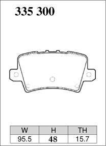 DIXCEL brake pad shape diagram – part number 335300 – Honda Civic Type R (FN2)