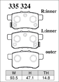 Dixcel Front Brake Pads - Honda Accord (CL/CM/CU/CW/CP/CR/CV) / Inspire (CP) Pad Shape