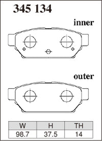 Dixcel Rear Brake Pads - Mitsubishi Lancer Evo I/II/III (CD9A/CE9A) Pad Shape