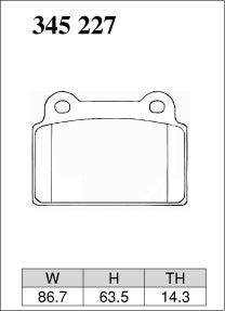 DIXCEL brake pad shape diagram – part number 345227 – Mitsubishi Lancer Evolution X (CZ4A)