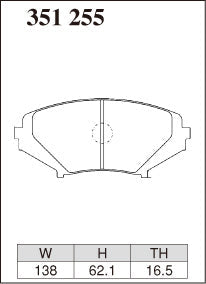 DIXCEL brake pad shape diagram – part number 351255 – Mazda RX-8 (SE / FE)