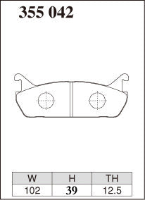DIXCEL brake pad shape diagram – part number 355042 – Mazda MX-5 (NA6C) / 323 (BG)