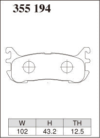DIXCEL brake pad shape diagram – part number 355194 – Mazda MX-5 (NA8C / NB8C)
