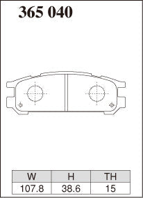 DIXCEL brake pad shape diagram – part number 365040 – Subaru WRX (GC8) / WRX STI (V1 – V6)