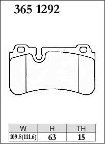 DIXCEL brake pad shape diagram – part number 3651292 – Subaru WRX STI S206 / S207 (VAB)