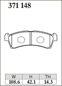 DIXCEL brake pad shape diagram – part number 371148 – Suzuki Alto (HA36V / HA36S / HA37S / HA97S)